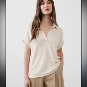 Banana Republic Factory Shirt - LINEN-BLEND JOHNNY COLLAR SHIRT in Natural